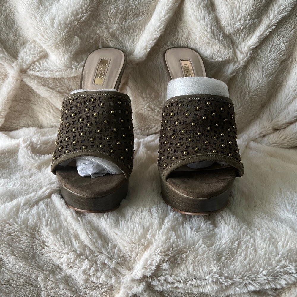 Green Suede with Gold Stud Platform Heels